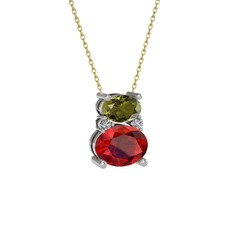 Thea Kolye - Peridot, garnet ve swarovski 18 ayar beyaz altın kolye (40 cm altın rolo zincir) #1s6rzjm