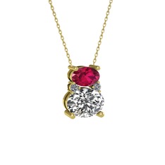 Rodolit garnet, swarovski ve pırlanta 8 ayar altın kolye (0.036 karat, 40 cm altın rolo zincir)