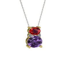 Thea Kolye - Garnet, ametist ve pırlanta 14 ayar altın kolye (0.036 karat, 40 cm beyaz altın rolo zincir) #1shryvf