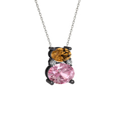 Thea Kolye - Dumanlı kuvars, pembe kuvars ve swarovski 925 ayar siyah rodyum kaplama gümüş kolye (40 cm beyaz altın rolo zincir) #1sy0u1c