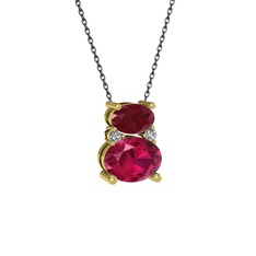 Kök yakut, rodolit garnet ve swarovski 18 ayar altın kolye (40 cm gümüş rolo zincir)