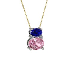 Thea Kolye - Lab safir, pembe kuvars ve pırlanta 8 ayar beyaz altın kolye (0.036 karat, 40 cm altın rolo zincir) #1sz4xxq