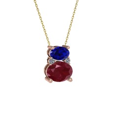 Thea Kolye - Lab safir, kök yakut ve pırlanta 14 ayar rose altın kolye (0.036 karat, 40 cm altın rolo zincir) #1tcd63x