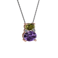 Thea Kolye - Peridot, ametist ve pırlanta 18 ayar rose altın kolye (0.036 karat, 40 cm gümüş rolo zincir) #1tq27t8