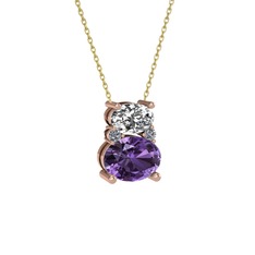 Swarovski, ametist ve pırlanta 8 ayar rose altın kolye (0.036 karat, 40 cm altın rolo zincir)