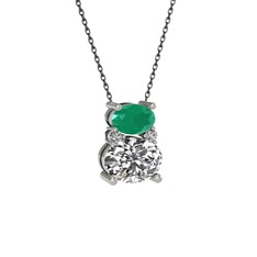 Kök zümrüt ve swarovski 925 ayar gümüş kolye (40 cm gümüş rolo zincir)
