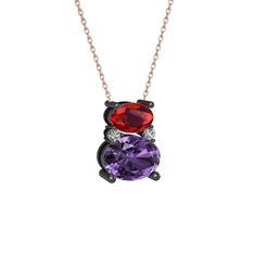 Thea Kolye - Garnet, ametist ve swarovski 925 ayar siyah rodyum kaplama gümüş kolye (40 cm rose altın rolo zincir) #1tya0yq
