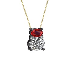Thea Kolye - Garnet ve swarovski 925 ayar siyah rodyum kaplama gümüş kolye (40 cm altın rolo zincir) #1u86fwe