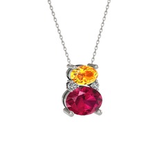 Thea Kolye - Sitrin, rodolit garnet ve swarovski 925 ayar gümüş kolye (40 cm beyaz altın rolo zincir) #1ufd7c0