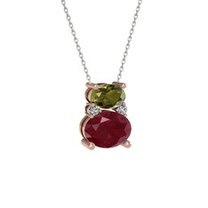 Thea Kolye - Peridot, kök yakut ve swarovski 14 ayar rose altın kolye (40 cm beyaz altın rolo zincir) #1uxet7t
