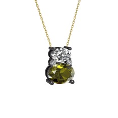 Swarovski ve peridot 925 ayar siyah rodyum kaplama gümüş kolye (40 cm altın rolo zincir)