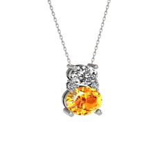 Thea Kolye - Beyaz zirkon, sitrin ve swarovski 14 ayar beyaz altın kolye (40 cm gümüş rolo zincir) #1uzoqmk