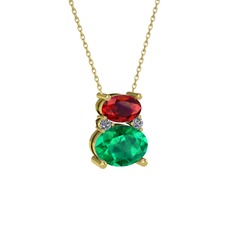 Thea Kolye - Garnet, yeşil kuvars ve pırlanta 925 ayar altın kaplama gümüş kolye (0.036 karat, 40 cm gümüş rolo zincir) #1v6a5ir