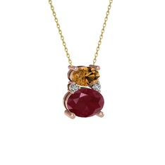 Thea Kolye - Dumanlı kuvars, kök yakut ve swarovski 8 ayar rose altın kolye (40 cm altın rolo zincir) #1v7a8nq