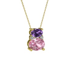 Thea Kolye - Ametist, pembe kuvars ve swarovski 8 ayar altın kolye (40 cm altın rolo zincir) #1vafuu0