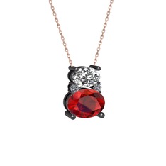 Thea Kolye - Beyaz zirkon, garnet ve pırlanta 925 ayar siyah rodyum kaplama gümüş kolye (0.036 karat, 40 cm rose altın rolo zincir) #1voq7q5