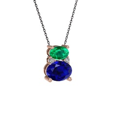 Yeşil kuvars, lab safir ve swarovski 8 ayar rose altın kolye (40 cm gümüş rolo zincir)