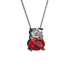 Thea Kolye - Beyaz zirkon, garnet ve pırlanta 925 ayar siyah rodyum kaplama gümüş kolye (0.036 karat, 40 cm gümüş rolo zincir) #1vvguis