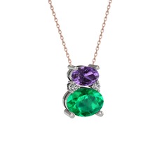 Thea Kolye - Ametist, yeşil kuvars ve swarovski 14 ayar beyaz altın kolye (40 cm gümüş rolo zincir) #1w2x7vg