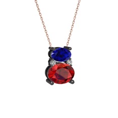 Thea Kolye - Lab safir, garnet ve swarovski 925 ayar siyah rodyum kaplama gümüş kolye (40 cm gümüş rolo zincir) #1wb8n79