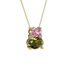 Thea Kolye - Pembe kuvars, peridot ve swarovski 14 ayar altın kolye (40 cm altın rolo zincir) #1wpgbnu