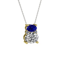 Lab safir, swarovski ve pırlanta 925 ayar altın kaplama gümüş kolye (0.036 karat, 40 cm gümüş rolo zincir)
