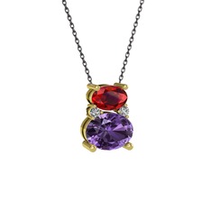 Garnet, ametist ve swarovski 925 ayar altın kaplama gümüş kolye (40 cm gümüş rolo zincir)