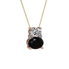 Thea Kolye - Swarovski, siyah zirkon ve pırlanta 925 ayar rose altın kaplama gümüş kolye (0.036 karat, 40 cm altın rolo zincir) #1wv6rqc