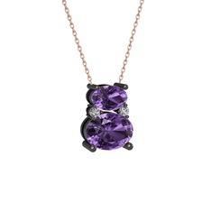 Thea Kolye - Ametist ve swarovski 925 ayar siyah rodyum kaplama gümüş kolye (40 cm rose altın rolo zincir) #1wvjrx6