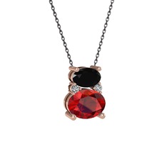 Thea Kolye - Siyah zirkon, garnet ve swarovski 14 ayar rose altın kolye (40 cm gümüş rolo zincir) #1x1bpsh