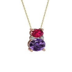 Thea Kolye - Rodolit garnet, ametist ve swarovski 925 ayar rose altın kaplama gümüş kolye (40 cm altın rolo zincir) #1x1fs4s