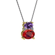 Thea Kolye - Ametist, garnet ve pırlanta 18 ayar altın kolye (0.036 karat, 40 cm gümüş rolo zincir) #1x1sjbs