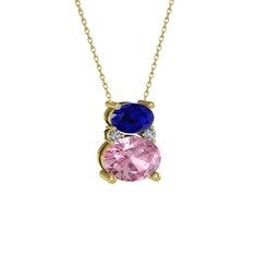 Thea Kolye - Lab safir, pembe kuvars ve swarovski 925 ayar altın kaplama gümüş kolye (40 cm altın rolo zincir) #1x66xjo