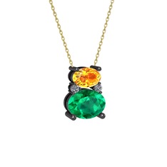 Thea Kolye - Sitrin, yeşil kuvars ve pırlanta 925 ayar siyah rodyum kaplama gümüş kolye (0.036 karat, 40 cm altın rolo zincir) #1xujqqk