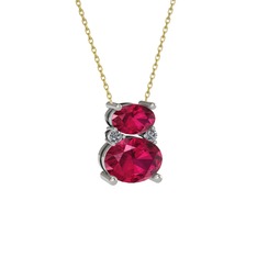 Thea Kolye - Rodolit garnet ve pırlanta 8 ayar beyaz altın kolye (0.036 karat, 40 cm altın rolo zincir) #1xw9vd2