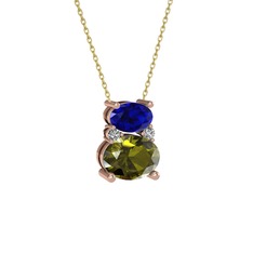 Thea Kolye - Lab safir, peridot ve swarovski 18 ayar rose altın kolye (40 cm altın rolo zincir) #1y225z6