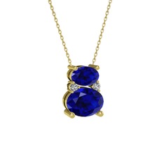 Thea Kolye - Lab safir ve swarovski 8 ayar altın kolye (40 cm altın rolo zincir) #1y3e57s