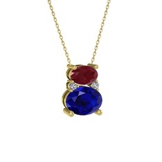Thea Kolye - Kök yakut, lab safir ve swarovski 18 ayar altın kolye (40 cm altın rolo zincir) #1y4ld3i