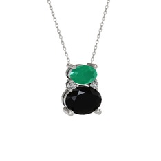 Thea Kolye - Kök zümrüt, siyah zirkon ve swarovski 925 ayar gümüş kolye (40 cm beyaz altın rolo zincir) #1y790e8