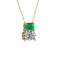 Thea Kolye - Yeşil kuvars, swarovski ve pırlanta 18 ayar altın kolye (0.036 karat, 40 cm altın rolo zincir) #1ysrhc1