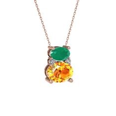 Thea Kolye - Kök zümrüt, sitrin ve swarovski 925 ayar rose altın kaplama gümüş kolye (40 cm gümüş rolo zincir) #1ytx1w7