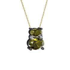 Thea Kolye - Peridot ve swarovski 925 ayar siyah rodyum kaplama gümüş kolye (40 cm altın rolo zincir) #26c9ch