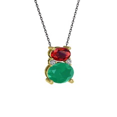 Garnet, kök zümrüt ve swarovski 14 ayar altın kolye (40 cm gümüş rolo zincir)