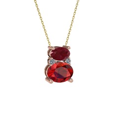 Kök yakut, garnet ve pırlanta 18 ayar rose altın kolye (0.036 karat, 40 cm gümüş rolo zincir)