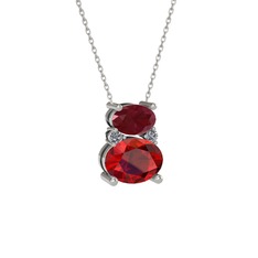 Kök yakut, garnet ve pırlanta 18 ayar beyaz altın kolye (0.036 karat, 40 cm gümüş rolo zincir)