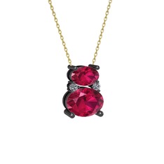 Thea Kolye - Rodolit garnet ve pırlanta 925 ayar siyah rodyum kaplama gümüş kolye (0.036 karat, 40 cm altın rolo zincir) #2n98ky
