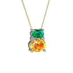 Thea Kolye - Yeşil kuvars, sitrin ve swarovski 18 ayar beyaz altın kolye (40 cm gümüş rolo zincir) #2pzwbu