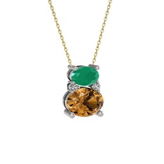 Thea Kolye - Kök zümrüt, dumanlı kuvars ve swarovski 14 ayar beyaz altın kolye (40 cm altın rolo zincir) #2rbzzb