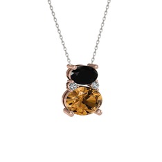 Thea Kolye - Siyah zirkon, dumanlı kuvars ve swarovski 14 ayar rose altın kolye (40 cm gümüş rolo zincir) #2scer2