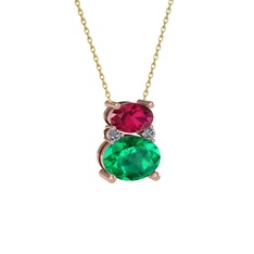 Thea Kolye - Rodolit garnet, yeşil kuvars ve pırlanta 8 ayar rose altın kolye (0.036 karat, 40 cm altın rolo zincir) #303uv5